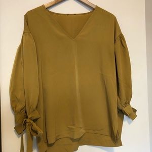 LOFT tie sleeve mustard blouse